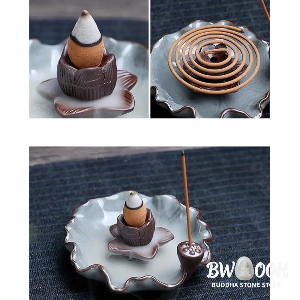 BWOOOH Lotus Plum Blossom Square Ceramic Spiritual Backflow Incense Burner - Lotus - Incense Burner