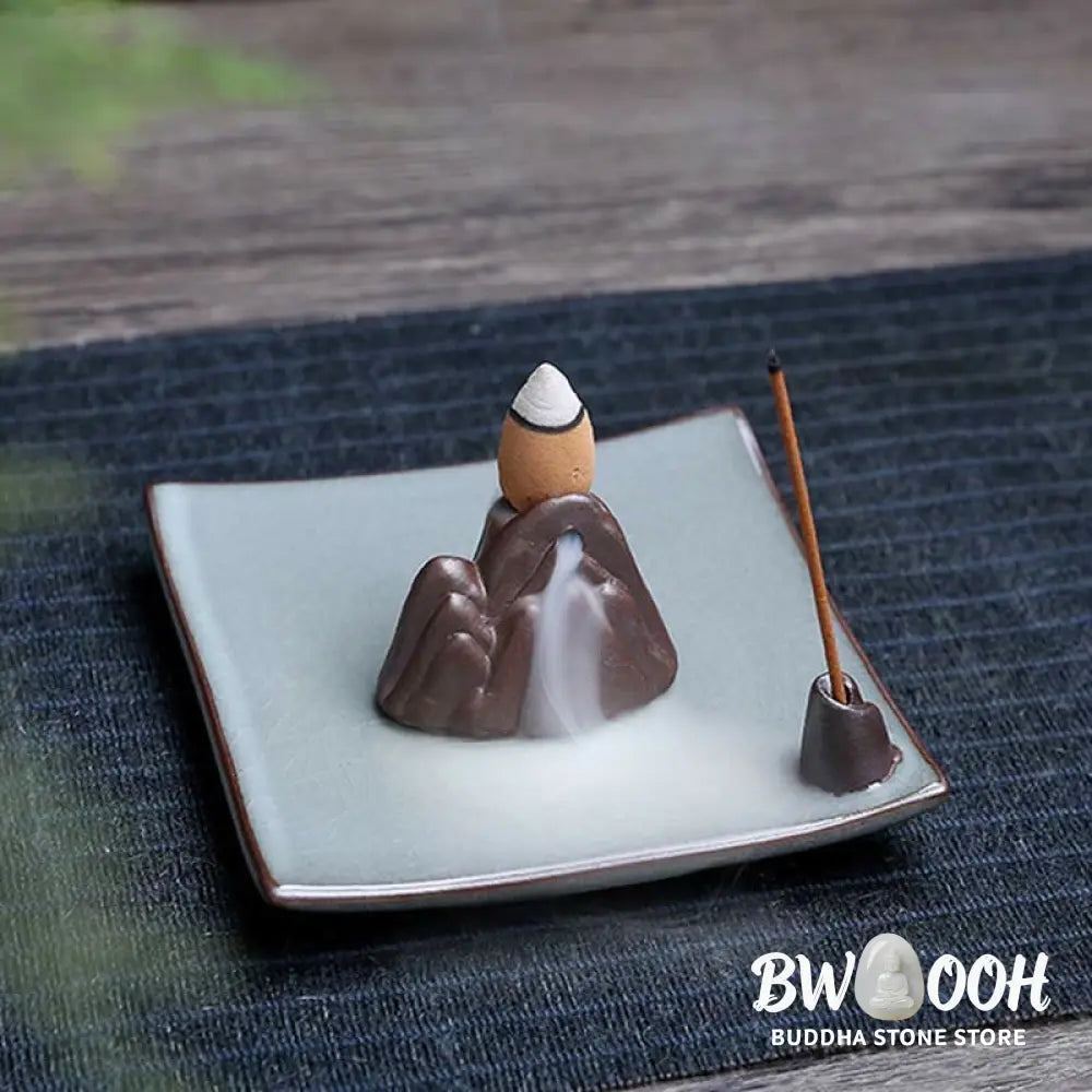BWOOOH Lotus Plum Blossom Square Ceramic Spiritual Backflow Incense Burner - Lotus - Incense Burner