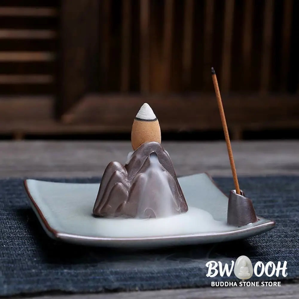 BWOOOH Lotus Plum Blossom Square Ceramic Spiritual Backflow Incense Burner - Lotus - Incense Burner