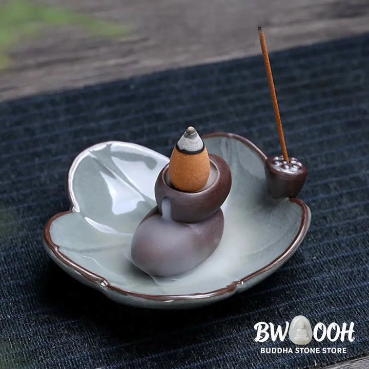 BWOOOH Lotus Plum Blossom Square Ceramic Spiritual Backflow Incense Burner - Lotus - Incense Burner