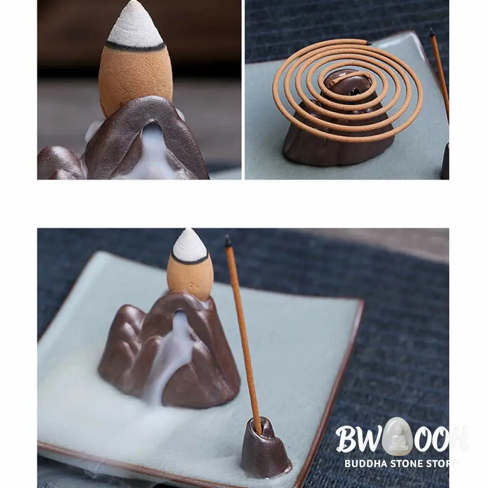 BWOOOH Lotus Plum Blossom Square Ceramic Spiritual Backflow Incense Burner - Lotus - Incense Burner