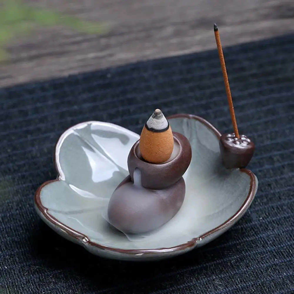 BWOOOH Lotus Plum Blossom Square Ceramic Spiritual Backflow Incense Burner - Lotus - Incense Burner