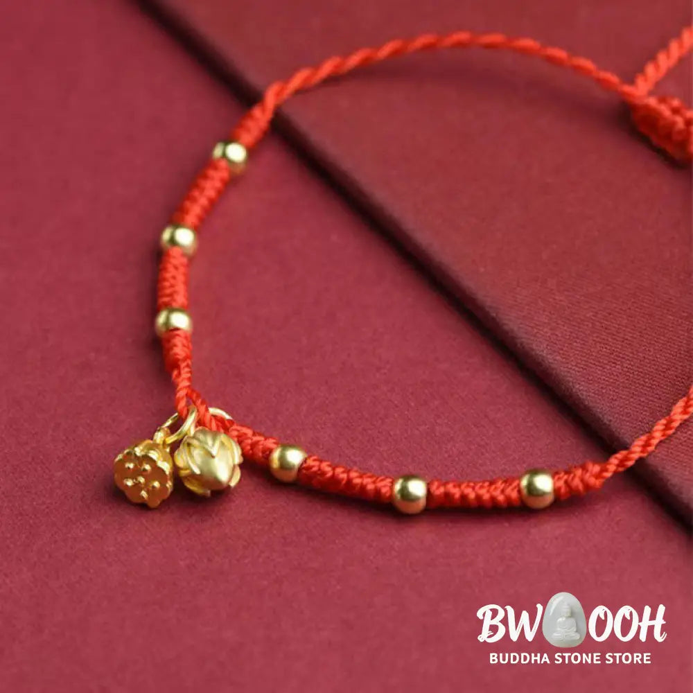 Buddha Stones Lotus Pod Charm Luck String Rope Anklet - Anklet