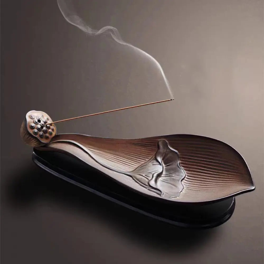 BWOOOH ceramic incense burner - Lotus Pod Zen Healing Brown Ceramic