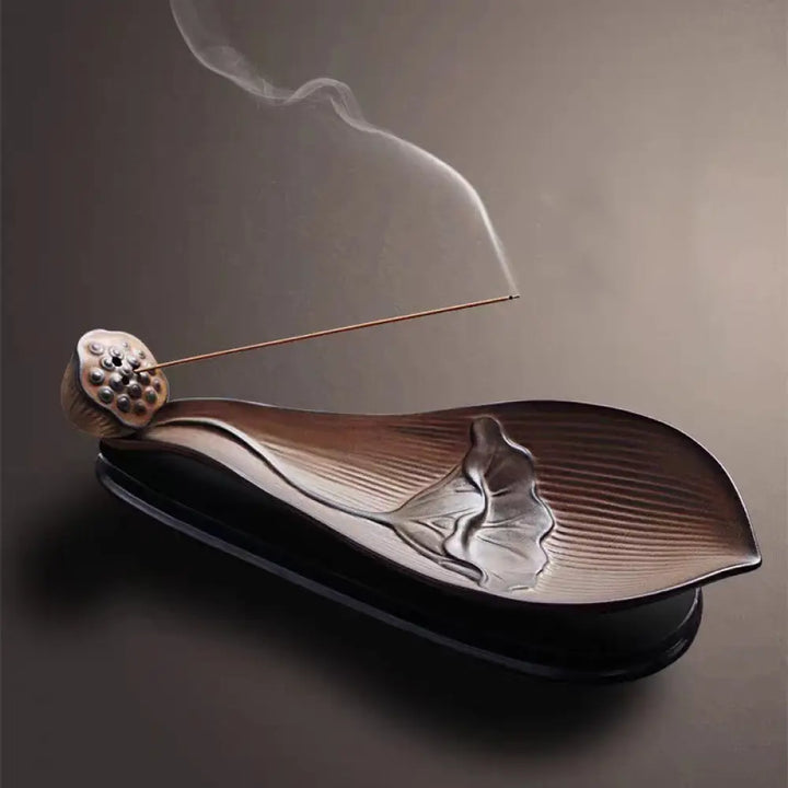 BWOOOH ceramic incense burner - Lotus Pod Zen Healing Brown Ceramic