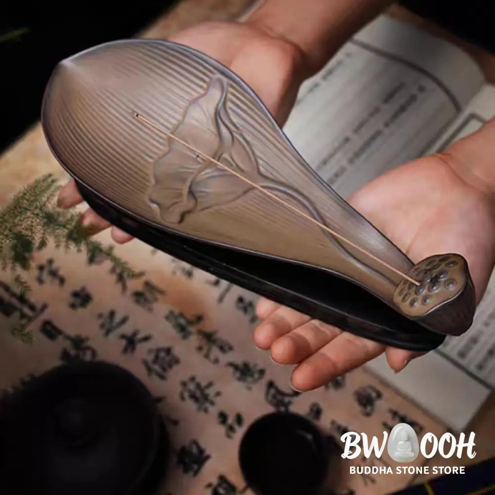 BWOOOH ceramic incense burner - Lotus Pod Zen Healing Brown Ceramic