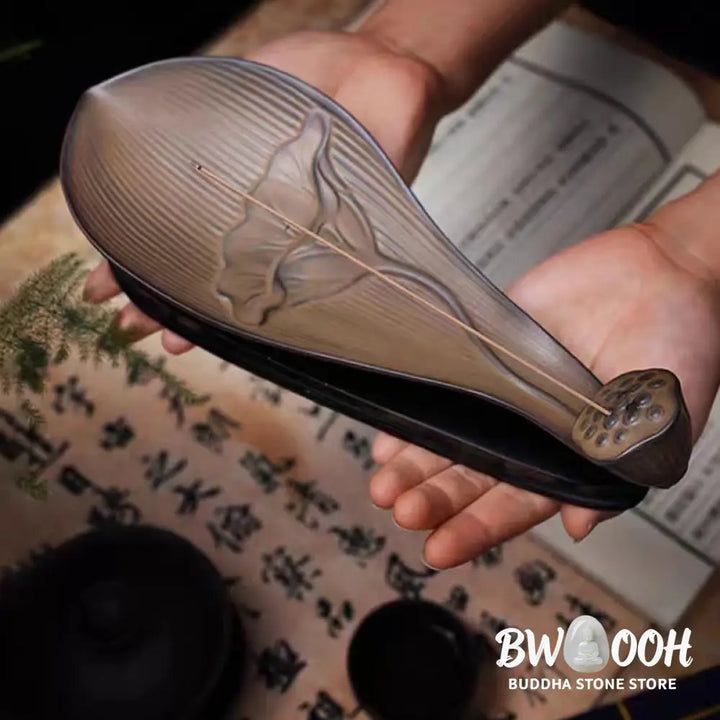 BWOOOH ceramic incense burner - Lotus Pod Zen Healing Brown Ceramic