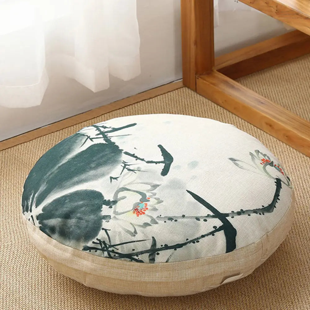 BWOOOH Lotus Simple Pattern Linen Meditation Seat Cushion Home Living Room Decoration - Non-detachable