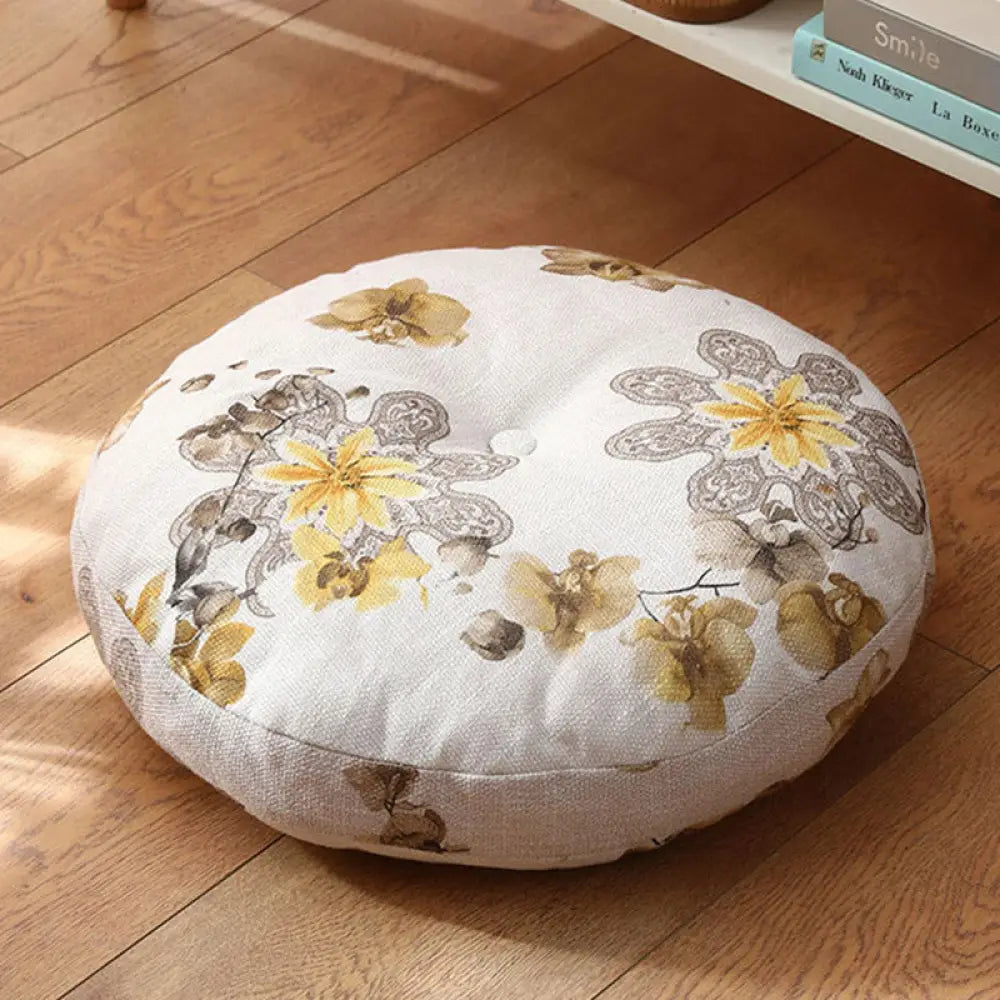 BWOOOH Lotus Simple Pattern Linen Meditation Seat Cushion Home Living Room Decoration - Non-detachable