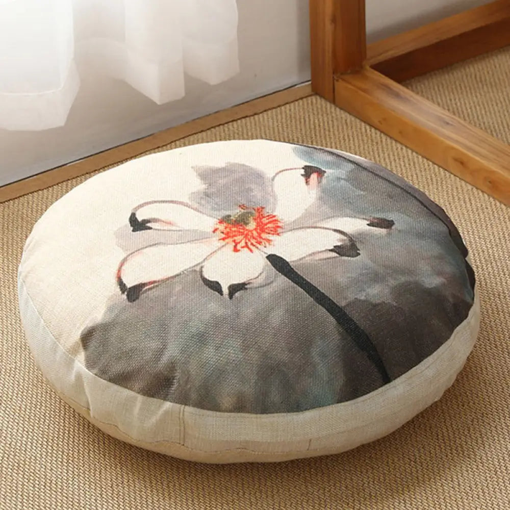 BWOOOH Lotus Simple Pattern Linen Meditation Seat Cushion Home Living Room Decoration - Non-detachable