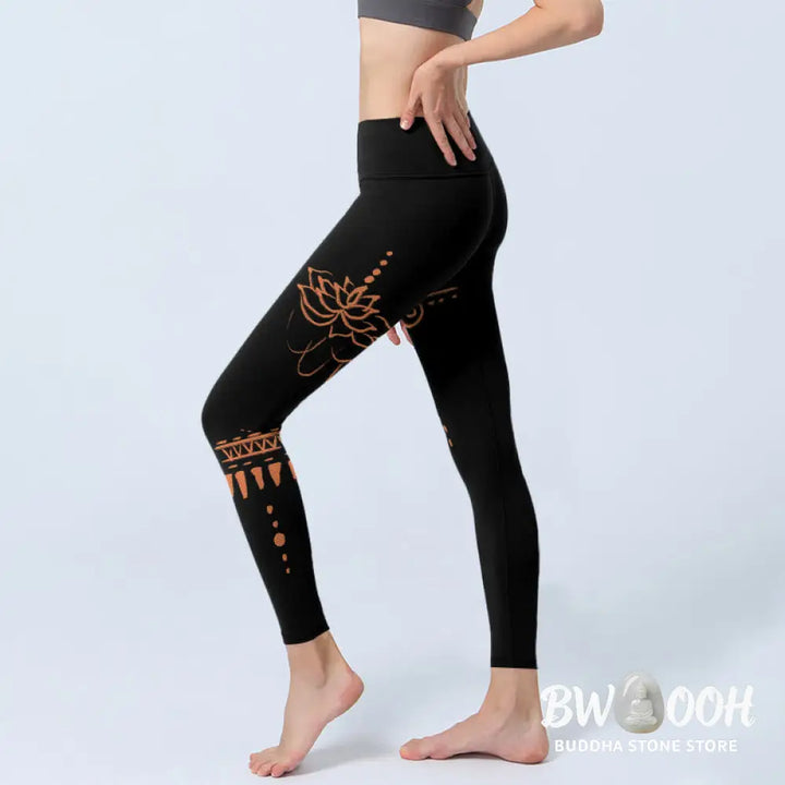 BWOOOH lotus print yoga leggings - Lotus Spiral Shape Gym Leggings Women&