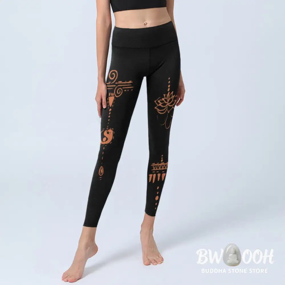 BWOOOH lotus print yoga leggings - Lotus Spiral Shape Gym Leggings Women&
