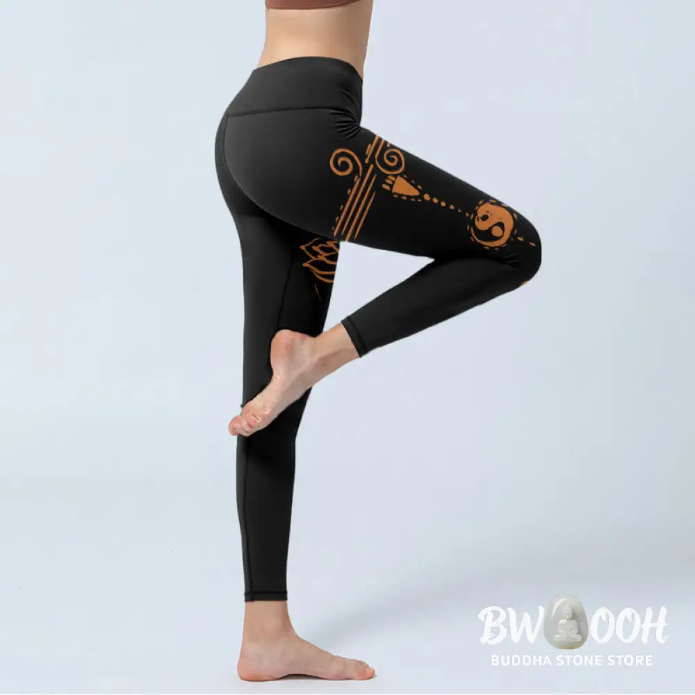 BWOOOH lotus print yoga leggings - Lotus Spiral Shape Gym Leggings Women&
