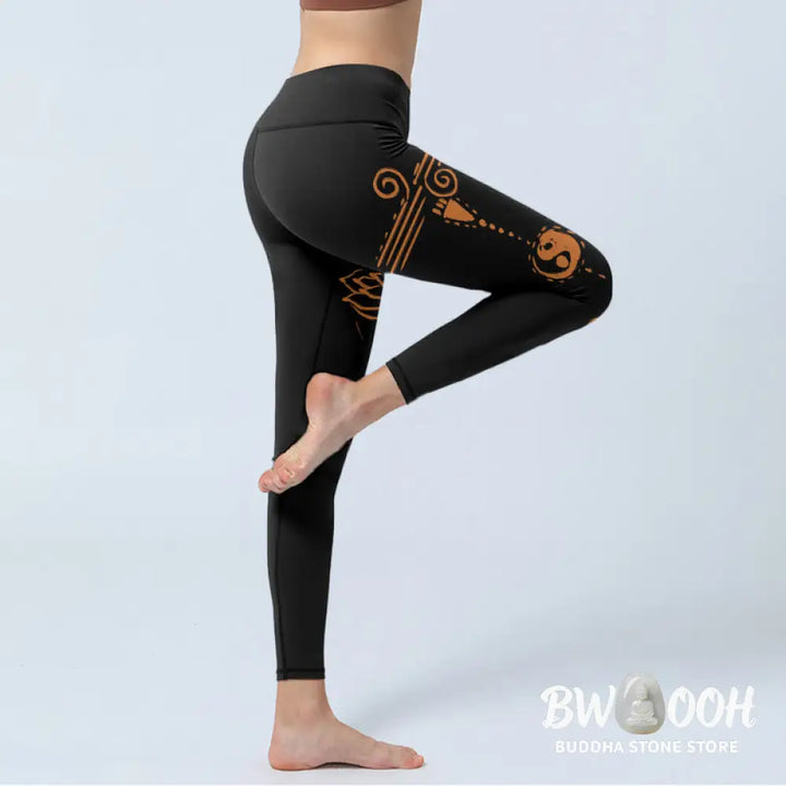 BWOOOH lotus print yoga leggings - Lotus Spiral Shape Gym Leggings Women&
