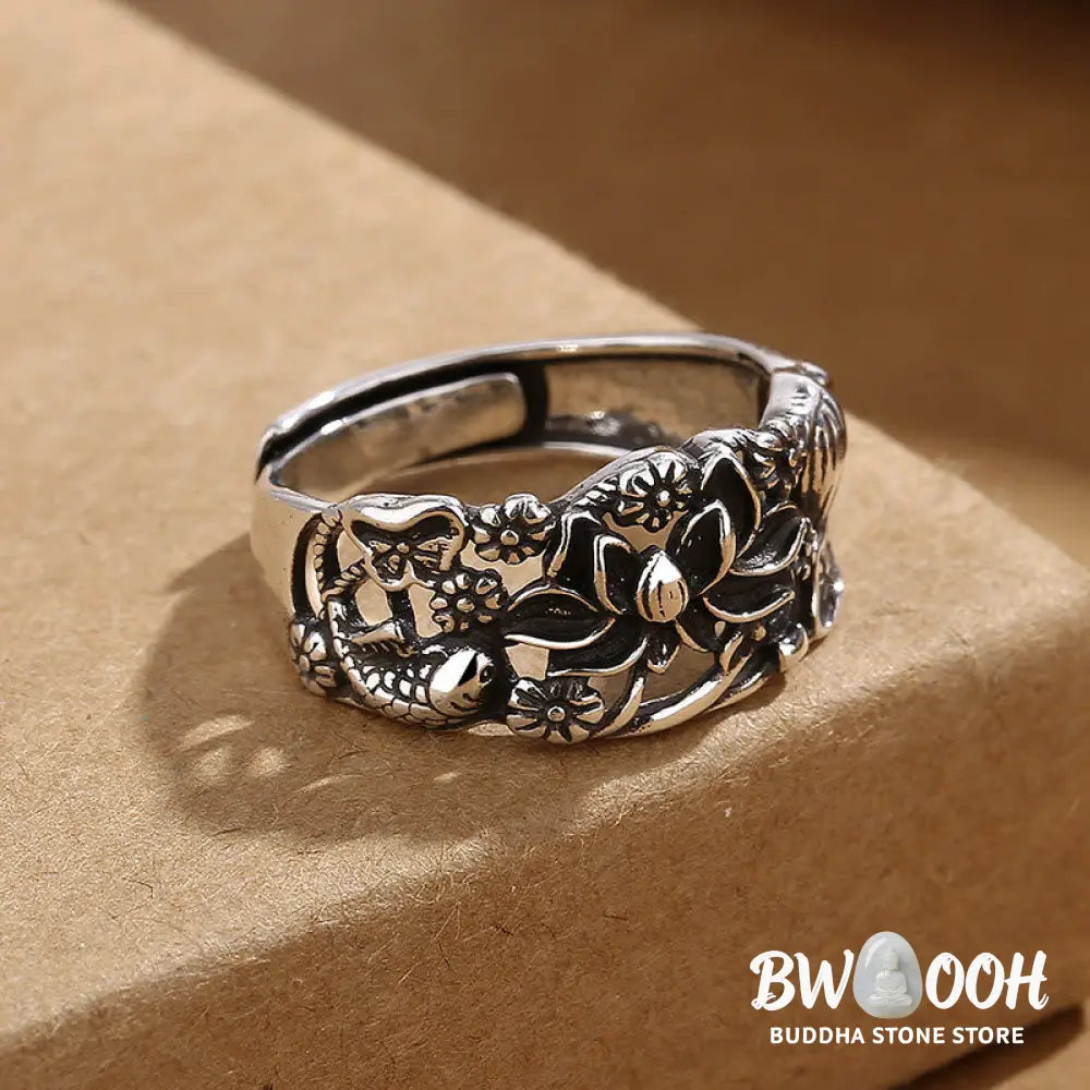 Buddha Stones Lotus Symbol Koi Fish Enlightenment Ring - BWOOOH - Lotus Koi Fish(Adjustable) - Ring