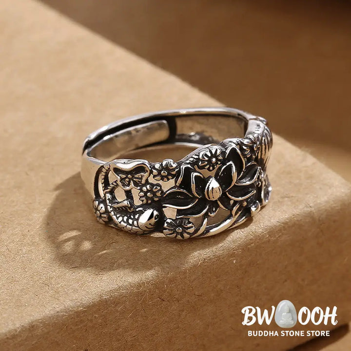 Buddha Stones Lotus Symbol Koi Fish Enlightenment Ring - BWOOOH - Lotus Koi Fish(Adjustable) - Ring