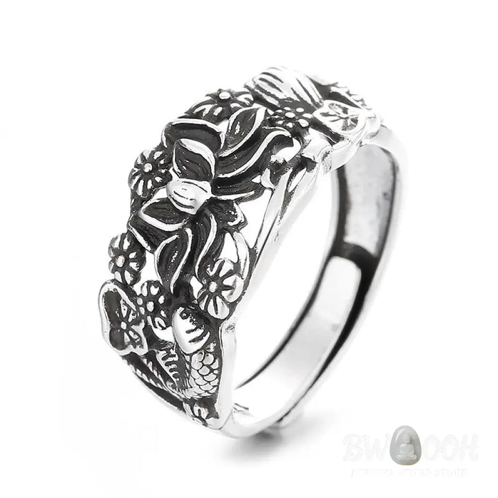 Buddha Stones Lotus Symbol Koi Fish Enlightenment Ring - BWOOOH - Lotus Koi Fish(Adjustable) - Ring