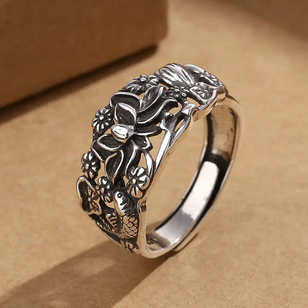 BWOOOH Lotus Symbol Koi Fish Enlightenment Ring — natural stone crystal healing bracelet for spiritual healing and mindful...