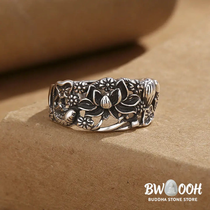 Buddha Stones Lotus Symbol Koi Fish Enlightenment Ring - BWOOOH - Lotus Koi Fish(Adjustable) - Ring
