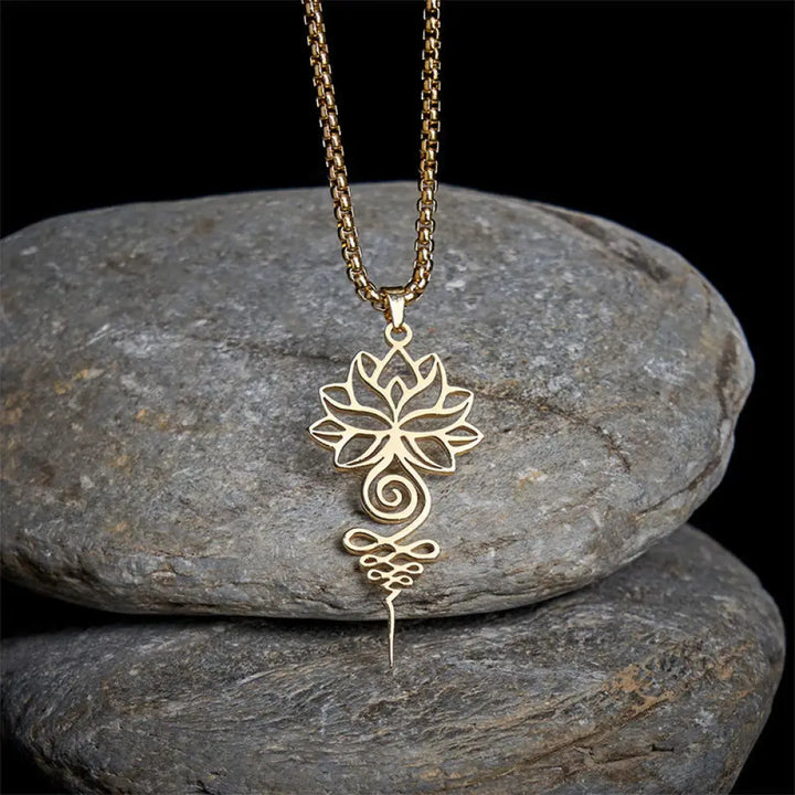 Buddha Stones Lotus Unalome Chakra Symbol Design Stainless Steel Enlightenment Necklace Pendant - BWOOOH - Gold