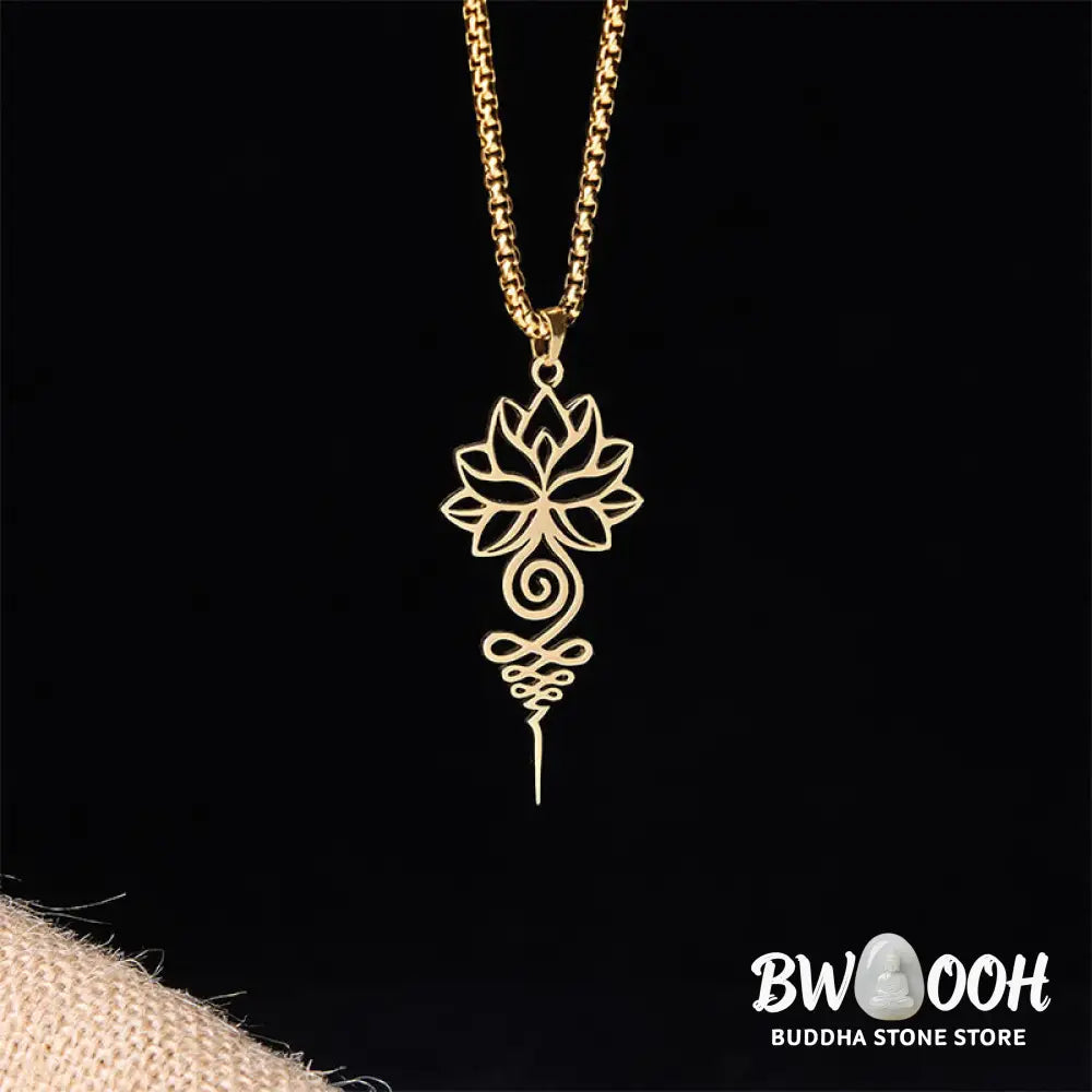Buddha Stones Lotus Unalome Chakra Symbol Design Stainless Steel Enlightenment Necklace Pendant - BWOOOH - Necklaces &amp;