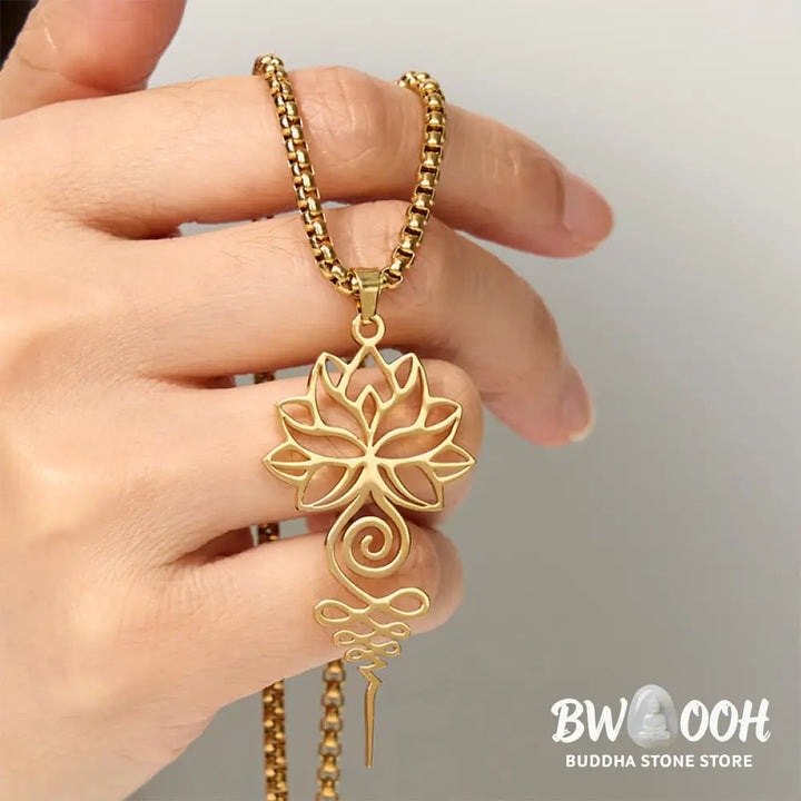 Buddha Stones Lotus Unalome Chakra Symbol Design Stainless Steel Enlightenment Necklace Pendant - BWOOOH - Necklaces &amp;