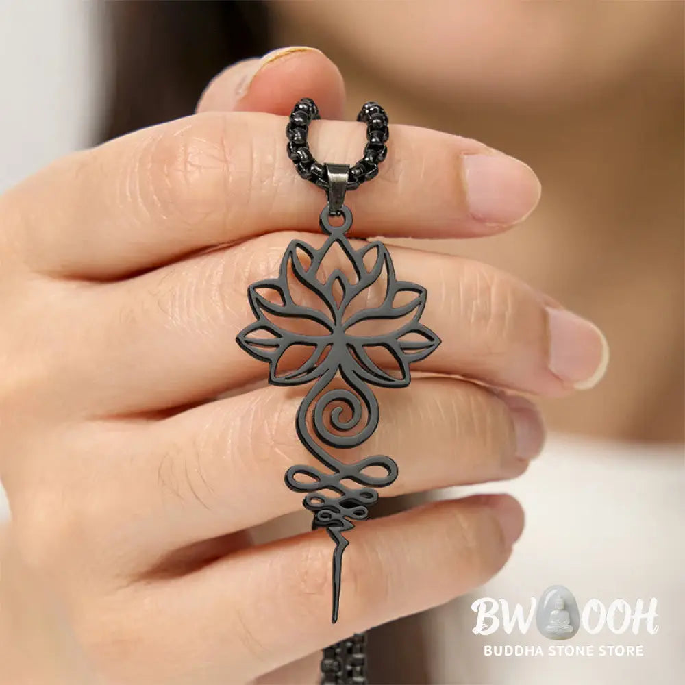 Buddha Stones Lotus Unalome Chakra Symbol Design Stainless Steel Enlightenment Necklace Pendant - BWOOOH - Necklaces &amp;