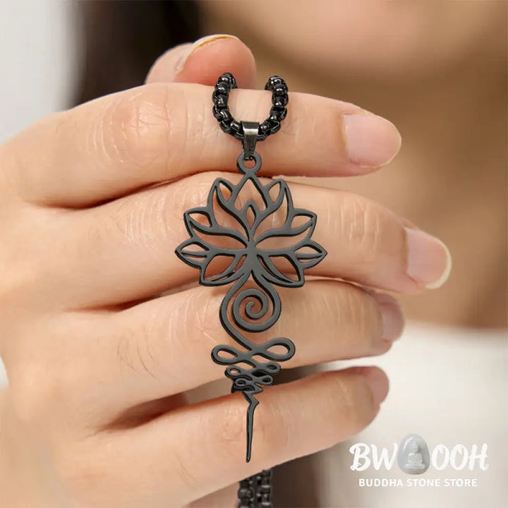 Buddha Stones Lotus Unalome Chakra Symbol Design Stainless Steel Enlightenment Necklace Pendant - BWOOOH - Necklaces &amp;