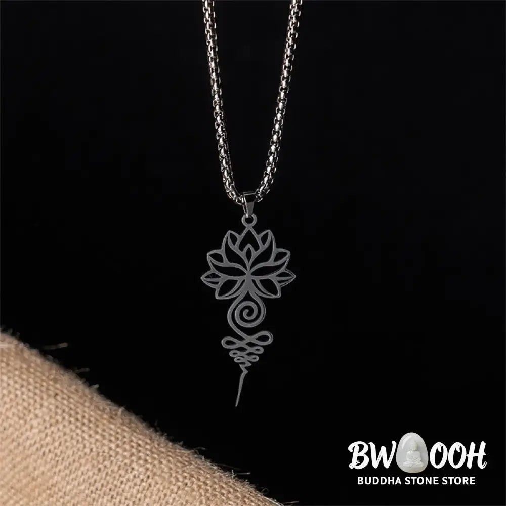 Buddha Stones Lotus Unalome Chakra Symbol Design Stainless Steel Enlightenment Necklace Pendant - BWOOOH - Necklaces &amp;