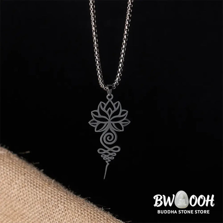 Buddha Stones Lotus Unalome Chakra Symbol Design Stainless Steel Enlightenment Necklace Pendant - BWOOOH - Necklaces &amp;