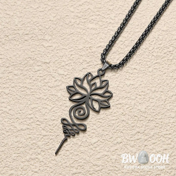 Buddha Stones Lotus Unalome Chakra Symbol Design Stainless Steel Enlightenment Necklace Pendant - BWOOOH - Necklaces &amp;