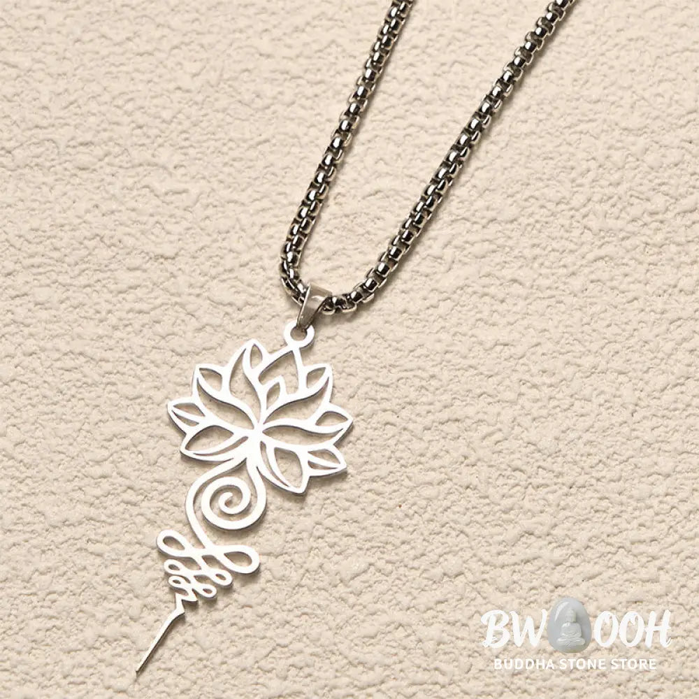Buddha Stones Lotus Unalome Chakra Symbol Design Stainless Steel Enlightenment Necklace Pendant - BWOOOH - Necklaces &amp;