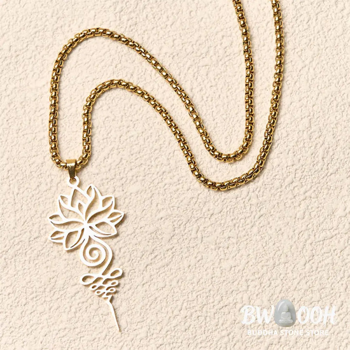 Buddha Stones Lotus Unalome Chakra Symbol Design Stainless Steel Enlightenment Necklace Pendant - BWOOOH - Necklaces &amp;