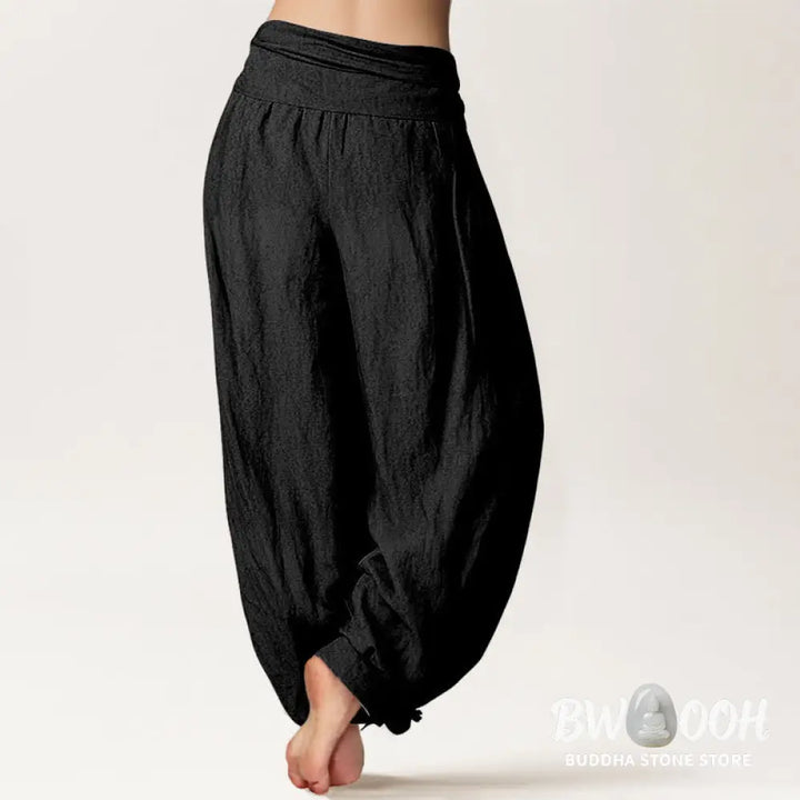Buddha Stones Lotus Unalome Symbol Pattern Women’s Elastic Waist Harem Pure Cotton Pants - Women’s Harem Pants