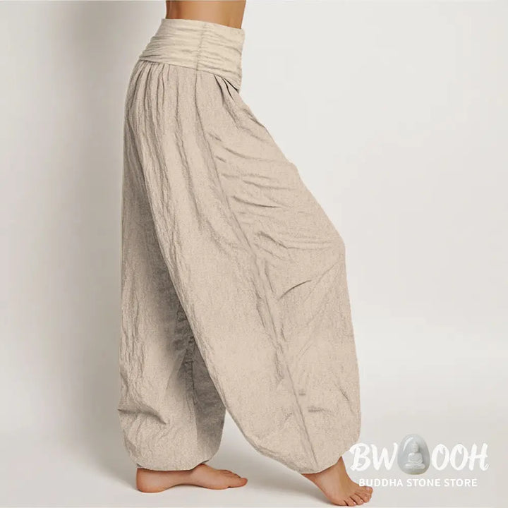 Buddha Stones Lotus Unalome Symbol Pattern Women’s Elastic Waist Harem Pure Cotton Pants - Women’s Harem Pants