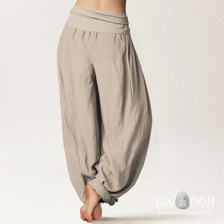 Buddha Stones Lotus Unalome Symbol Pattern Women’s Elastic Waist Harem Pure Cotton Pants - Women’s Harem Pants