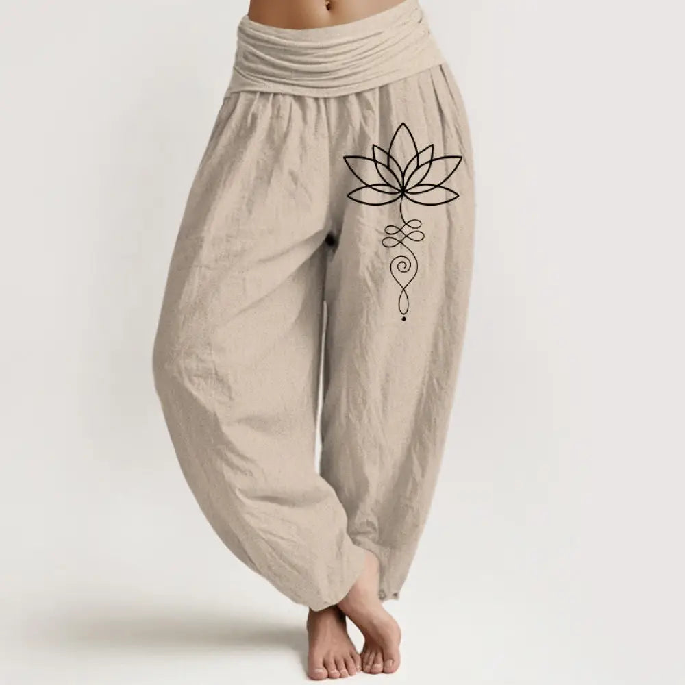 BWOOOH lotus print harem pants - Lotus Unalome Symbol Pattern Women's Ela