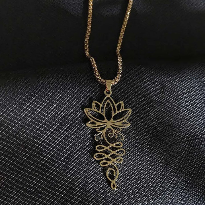 Buddha Stones Lotus Vines Design Chakra Symbol Stainless Steel Enlightenment Necklace Pendant - BWOOOH - Gold