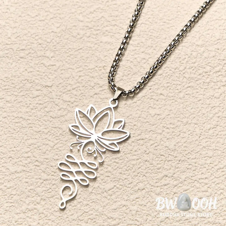 Buddha Stones Lotus Vines Design Chakra Symbol Stainless Steel Enlightenment Necklace Pendant - BWOOOH - Necklaces &amp;