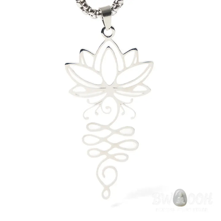 Buddha Stones Lotus Vines Design Chakra Symbol Stainless Steel Enlightenment Necklace Pendant - BWOOOH - Necklaces &amp;