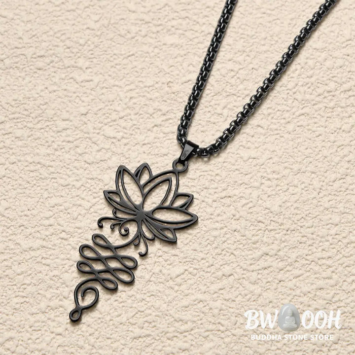 Buddha Stones Lotus Vines Design Chakra Symbol Stainless Steel Enlightenment Necklace Pendant - BWOOOH - Necklaces &amp;
