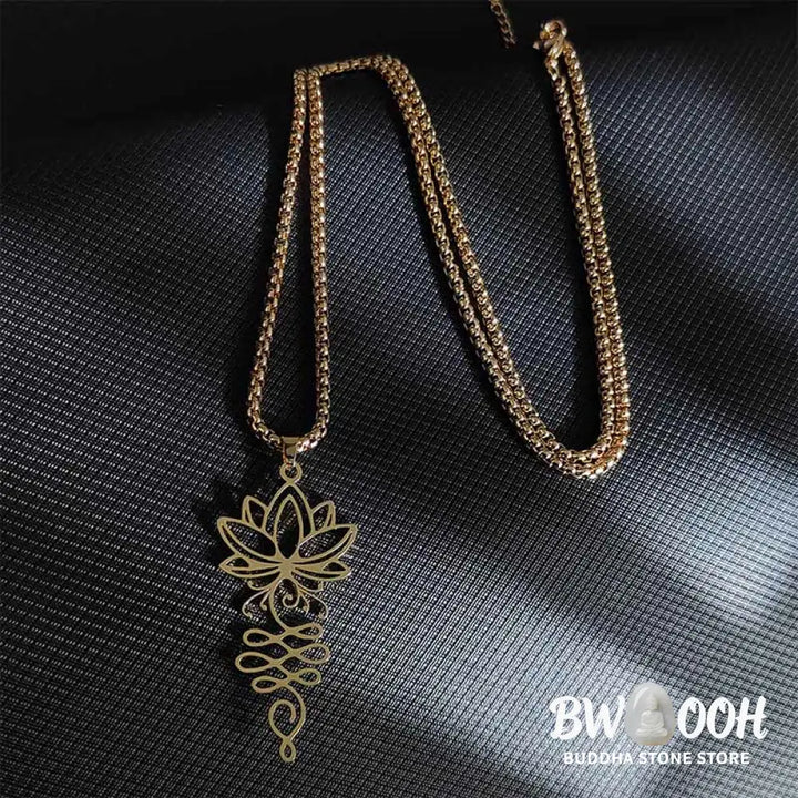 Buddha Stones Lotus Vines Design Chakra Symbol Stainless Steel Enlightenment Necklace Pendant - BWOOOH - Necklaces &amp;