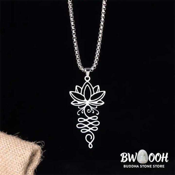 Buddha Stones Lotus Vines Design Chakra Symbol Stainless Steel Enlightenment Necklace Pendant - BWOOOH - Necklaces &amp;