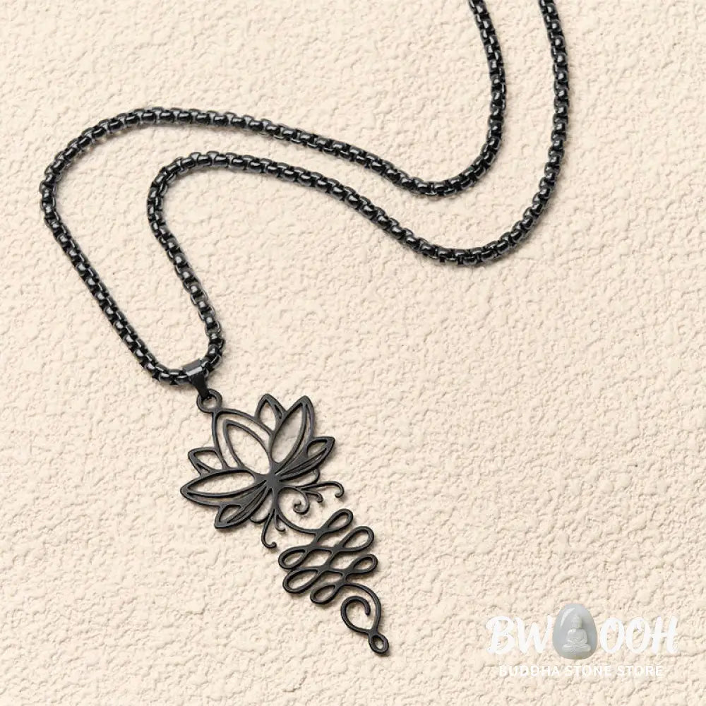 Buddha Stones Lotus Vines Design Chakra Symbol Stainless Steel Enlightenment Necklace Pendant - BWOOOH - Necklaces &amp;