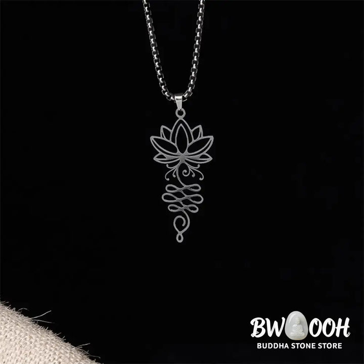 Buddha Stones Lotus Vines Design Chakra Symbol Stainless Steel Enlightenment Necklace Pendant - BWOOOH - Necklaces &amp;