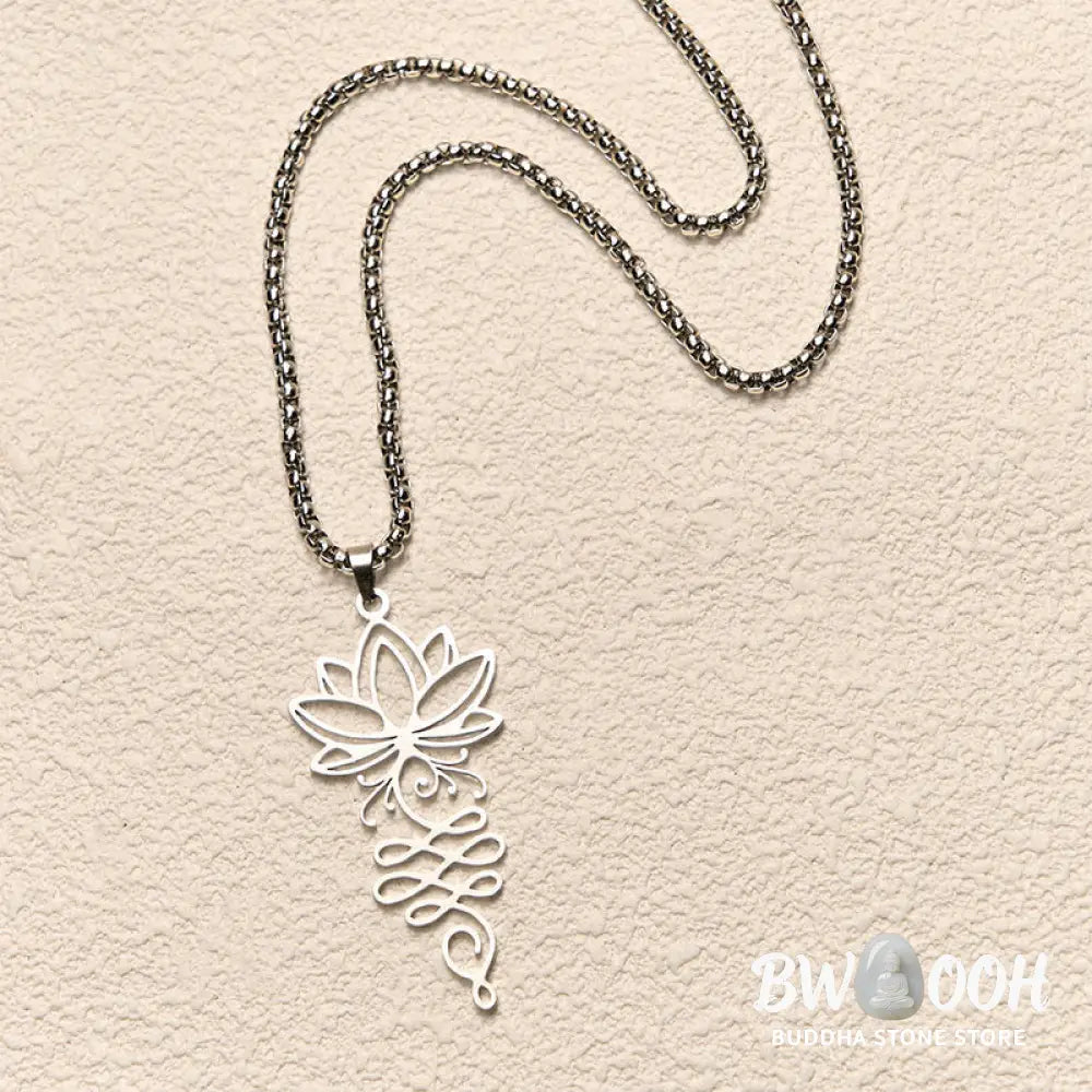 Buddha Stones Lotus Vines Design Chakra Symbol Stainless Steel Enlightenment Necklace Pendant - BWOOOH - Necklaces &amp;