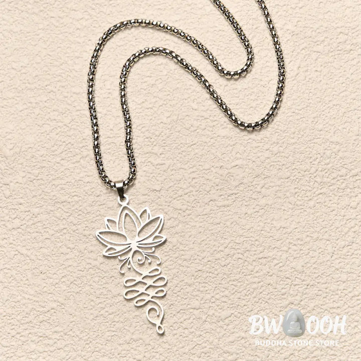 Buddha Stones Lotus Vines Design Chakra Symbol Stainless Steel Enlightenment Necklace Pendant - BWOOOH - Necklaces &amp;