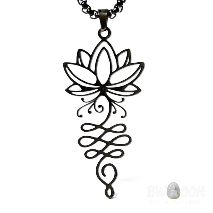Buddha Stones Lotus Vines Design Chakra Symbol Stainless Steel Enlightenment Necklace Pendant - BWOOOH - Necklaces &amp;