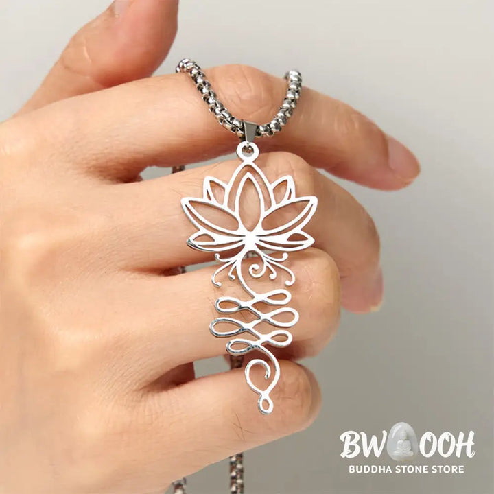 Buddha Stones Lotus Vines Design Chakra Symbol Stainless Steel Enlightenment Necklace Pendant - BWOOOH - Necklaces &amp;