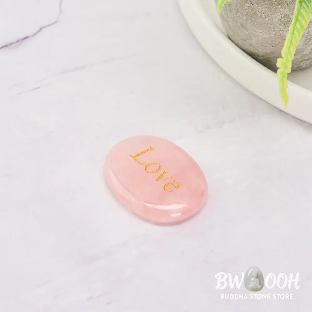 Buddha Stones LOVE Engraved Natural Rose Quartz Palm Stone Healing Crystal Decor - Rose Quartz 4-4.5*3-3.5cm - Crystal